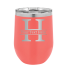Personalized coral 12 oz vacuum insulated wine cup with 'Monogram letter H' design