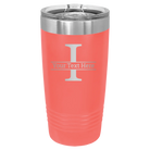 Personalized coral 20 oz vacuum insulated tumbler with 'Monogram letter I' design