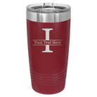Personalized maroon 20 oz vacuum insulated tumbler with 'Monogram letter I' design