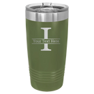 Personalized olive green 20 oz vacuum insulated tumbler with 'Monogram letter I' design