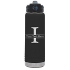Personalized black 20 oz vacuum insulated water bottle with 'Monogram letter I' design