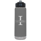 Personalized dark gray 20 oz vacuum insulated water bottle with 'Monogram letter I' design
