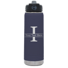 Personalized navy 20 oz vacuum insulated water bottle with 'Monogram letter I' design