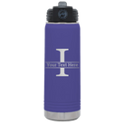 Personalized purple 20 oz vacuum insulated water bottle with 'Monogram letter I' design