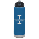 Personalized royal blue 20 oz vacuum insulated water bottle with 'Monogram letter I' design