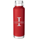 Personalized red 24 oz vacuum insulated water bottle with 'Monogram letter I' design