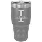 Personalized dark gray 30 oz vacuum insulated tumbler with 'Monogram letter I' design