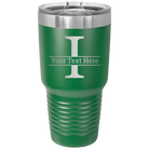 Personalized green 30 oz vacuum insulated tumbler with 'Monogram letter I' design