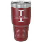 Personalized maroon 30 oz vacuum insulated tumbler with 'Monogram letter I' design