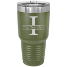 Personalized olive green 30 oz vacuum insulated tumbler with 'Monogram letter I' design