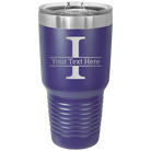 Personalized purple 30 oz vacuum insulated tumbler with 'Monogram letter I' design