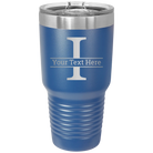 Personalized royal blue 30 oz vacuum insulated tumbler with 'Monogram letter I' design