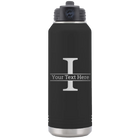 Personalized black 32 oz vacuum insulated water bottle with 'Monogram letter I' design