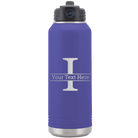 Personalized purple 32 oz vacuum insulated water bottle with 'Monogram letter I' design