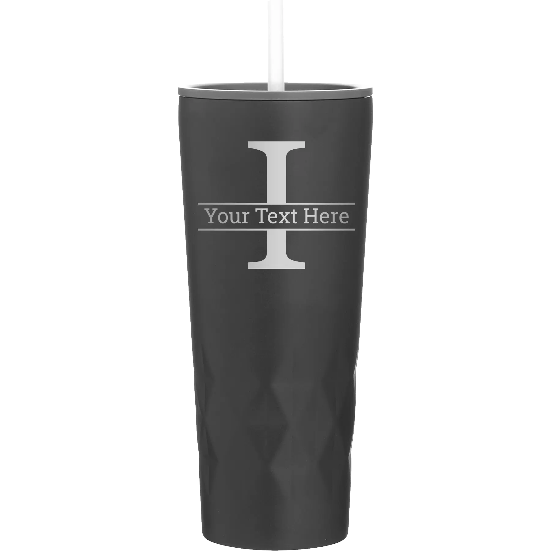 Personalized black 20 oz vacuum insulated tumbler with 'Monogram letter I' design