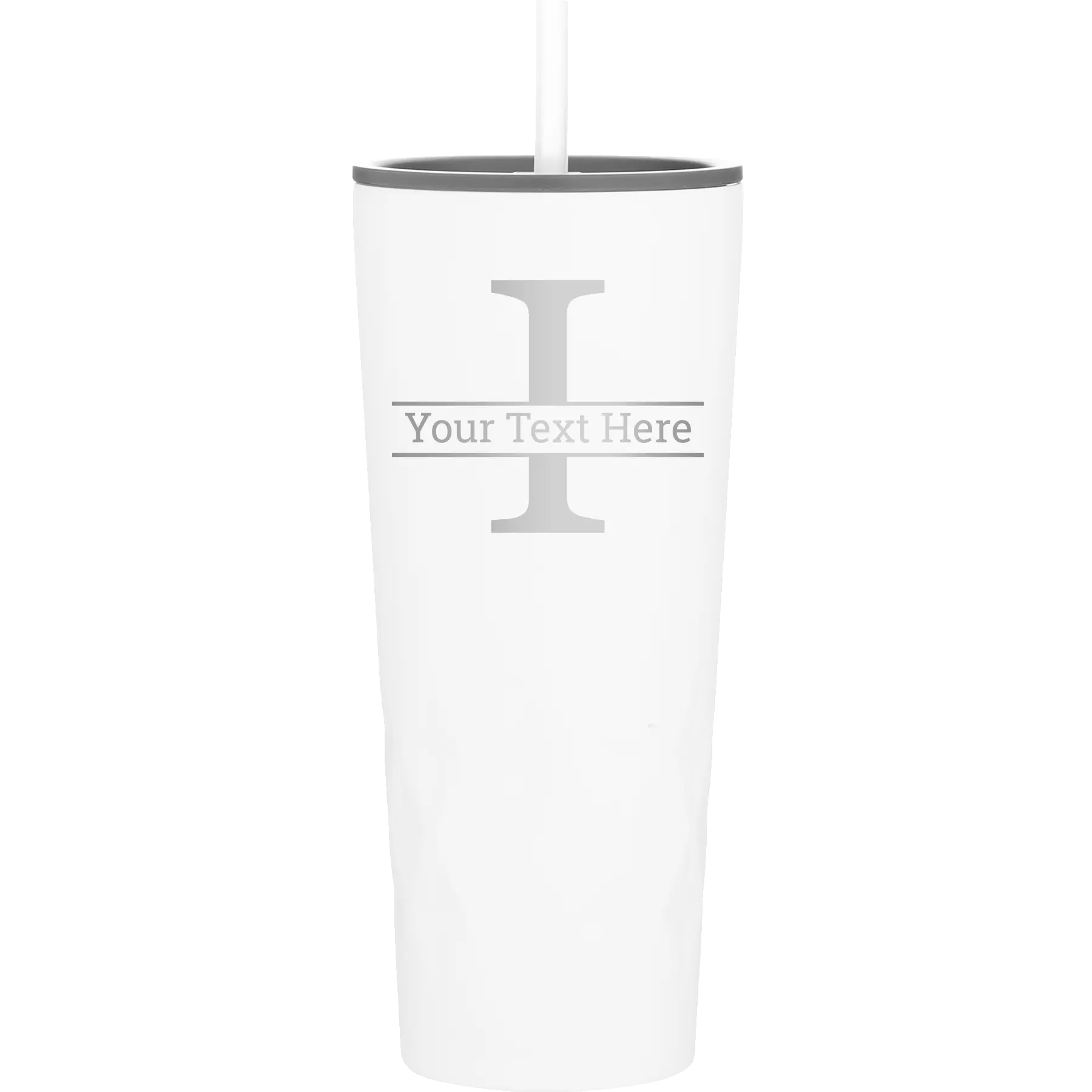 Personalized white 20 oz vacuum insulated tumbler with 'Monogram letter I' design