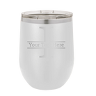Personalized white 12 oz vacuum insulated wine cup with 'Monogram letter I' design