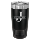 Personalized black 20 oz vacuum insulated tumbler with 'Monogram letter J' design