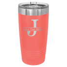 Personalized coral 20 oz vacuum insulated tumbler with 'Monogram letter J' design