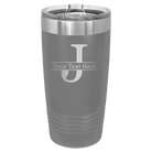 Personalized dark gray 20 oz vacuum insulated tumbler with 'Monogram letter J' design