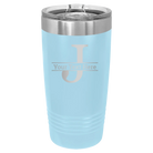 Personalized light blue 20 oz vacuum insulated tumbler with 'Monogram letter J' design