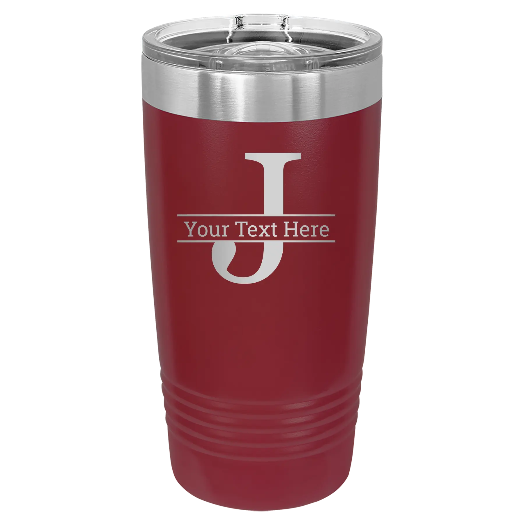 Personalized maroon 20 oz vacuum insulated tumbler with 'Monogram letter J' design