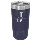 Personalized navy 20 oz vacuum insulated tumbler with 'Monogram letter J' design