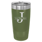 Personalized olive green 20 oz vacuum insulated tumbler with 'Monogram letter J' design