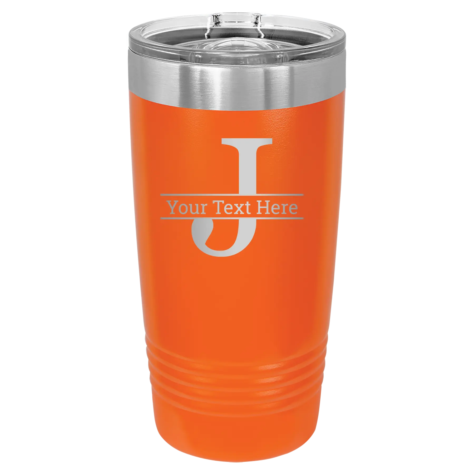 Personalized orange 20 oz vacuum insulated tumbler with 'Monogram letter J' design