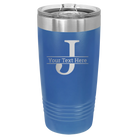 Personalized royal blue 20 oz vacuum insulated tumbler with 'Monogram letter J' design