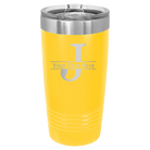 Personalized yellow 20 oz vacuum insulated tumbler with 'Monogram letter J' design