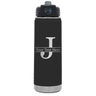 Personalized black 20 oz vacuum insulated water bottle with 'Monogram letter J' design