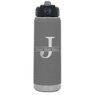 Personalized dark gray 20 oz vacuum insulated water bottle with 'Monogram letter J' design