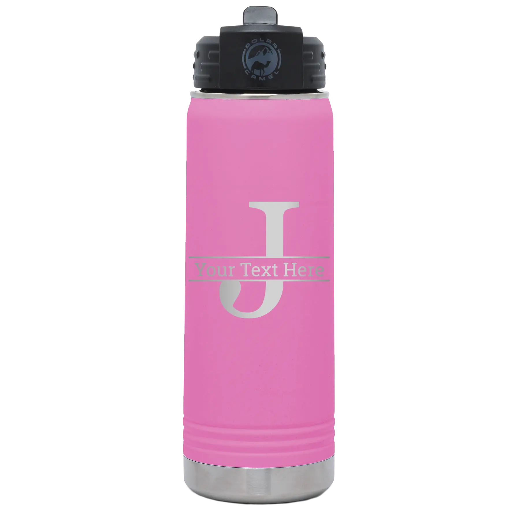 Personalized light purple 20 oz vacuum insulated water bottle with 'Monogram letter J' design