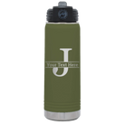 Personalized olive green 20 oz vacuum insulated water bottle with 'Monogram letter J' design