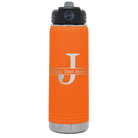 Personalized orange 20 oz vacuum insulated water bottle with 'Monogram letter J' design