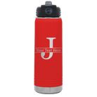Personalized red 20 oz vacuum insulated water bottle with 'Monogram letter J' design