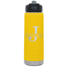 Personalized yellow 20 oz vacuum insulated water bottle with 'Monogram letter J' design