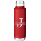 Personalized red 24 oz vacuum insulated water bottle with 'Monogram letter J' design