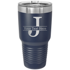 Personalized navy 30 oz vacuum insulated tumbler with 'Monogram letter J' design