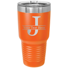 Personalized orange 30 oz vacuum insulated tumbler with 'Monogram letter J' design