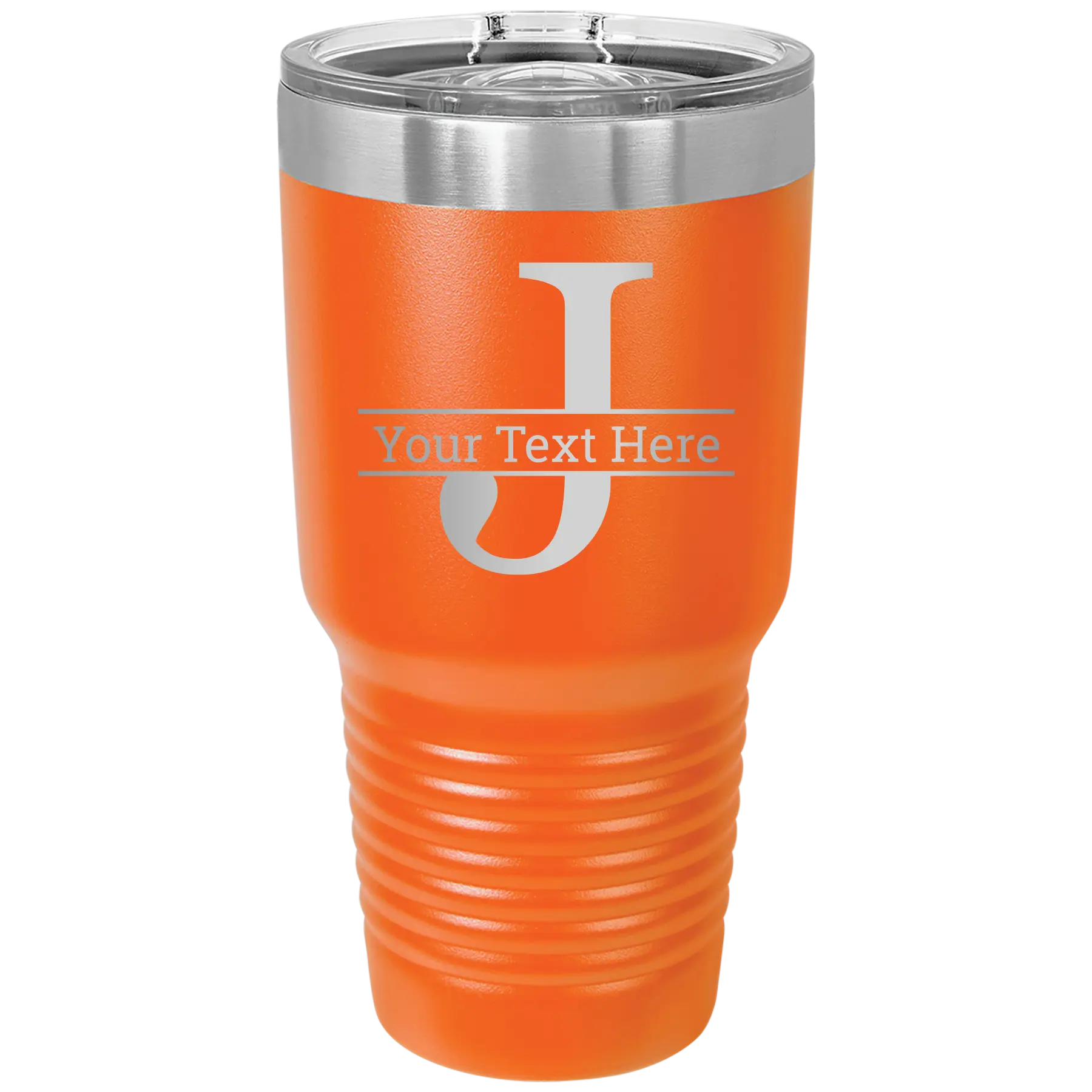 Personalized orange 30 oz vacuum insulated tumbler with 'Monogram letter J' design