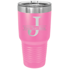 Personalized pink 30 oz vacuum insulated tumbler with 'Monogram letter J' design