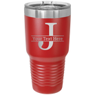 Personalized red 30 oz vacuum insulated tumbler with 'Monogram letter J' design