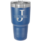 Personalized royal blue 30 oz vacuum insulated tumbler with 'Monogram letter J' design