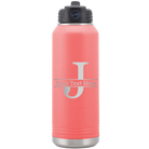 Personalized coral 32 oz vacuum insulated water bottle with 'Monogram letter J' design