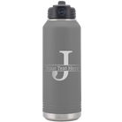 Personalized dark gray 32 oz vacuum insulated water bottle with 'Monogram letter J' design
