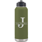 Personalized olive green 32 oz vacuum insulated water bottle with 'Monogram letter J' design