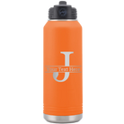Personalized orange 32 oz vacuum insulated water bottle with 'Monogram letter J' design