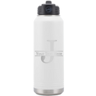 Personalized white 32 oz vacuum insulated water bottle with 'Monogram letter J' design